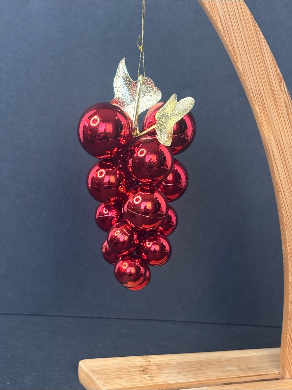 Vtg Red Metallic Plastic Grape Cluster Christmas Ornaments Gold Leaf Lot of 12